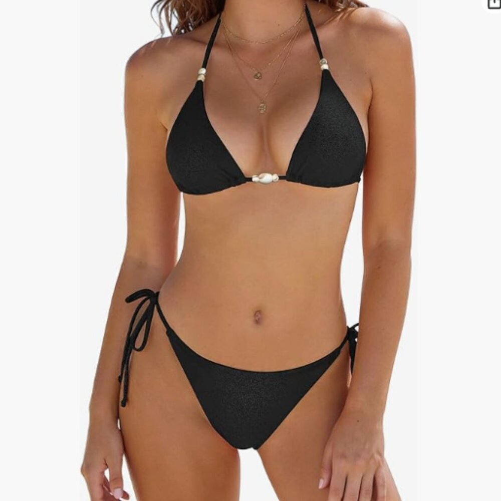 NWT Women's Halter Top Black Bikini Size Large